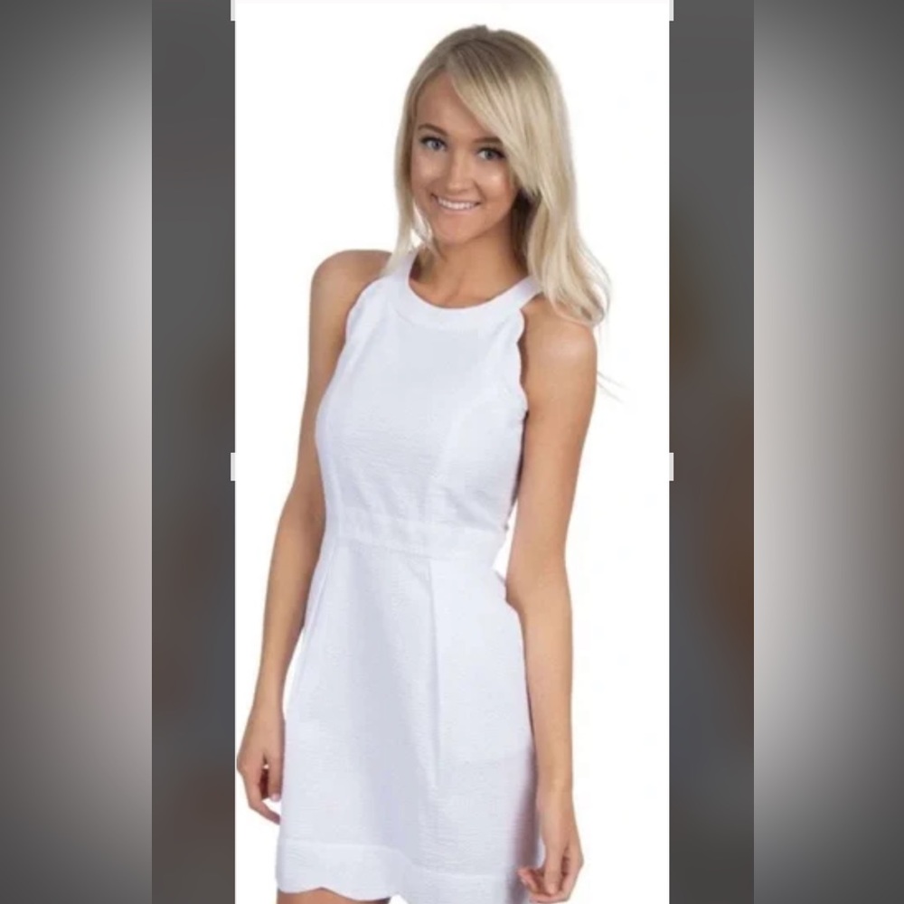 Lauren James Landry Seersucker White Sleeveless Fit & Flare Cut Out Back Dress S